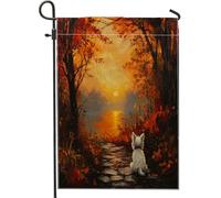 Drapeau Corsaire Chien Westie D'Automne, Scène De Nature Automnale, Chiot Drapeaux Avec Œillets Renforcé Suspendus Fanion Pour Balcon Décorations Célébration 70X102Cm