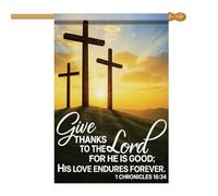 Drapeau Corsaire Chrétienté, Rends Grâce Au Seigneur Chroniques 16:34 Croix Lever Du Soleil Drapeaux Décoratifs Résistant À La Décoloration Bunting Pour Jardin Restaurant 70X102Cm