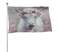 Drapeau Corsaire Couleurs Vives Drapeaux Couronne De Fleurs De Vache Blanche Des Highlands Avec Œillets Bruant Pour Balcon Anniversaire Fête 90X150Cm