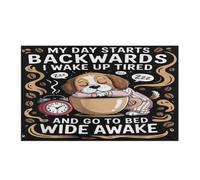 Drapeau Corsaire Double Couture Drapeaux Ma Journée Commence À L'Envers. Je Me Réveille Fatigué Et Je Vais Me Coucher. Avec Œillets Bruant Pour Manif Décorations Événements 90X150Cm