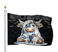 Drapeau Corsaire Double Couture Drapeaux Meuh... Je Veux Dire Bouh, Feuille De Conneries, Drôle De Vache Fantôme D'Halloween Renforcé Bannière Extérieure Pour Décorations Restaurant 90X150Cm