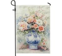 Drapeau Corsaire Fleurs de Roses pêche dans un vase bleu Résistant à la Décoloration Bannière Extérieure Couleurs Vives Drapeau de Jardin pour Anniversaire manif 30x45cm