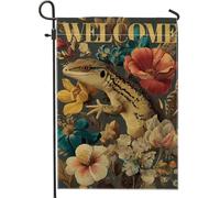 Drapeau Corsaire Lézard Fleuri Coloré, Inspiration Nature Printemps-Été Drapeaux Double Couture Avec Œillets Bunting Pour Restaurant Maison Décorations 70X102Cm