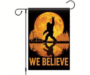 Drapeau Corsaire Nous Croyons Que Le Reflet De La Pleine Lune D'Halloween Sur Le Lac En Automne Drapeaux Double Couture Avec Œillets Bannière Extérieure Pour Restaurant Célébration 70X102Cm