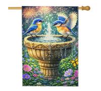 Drapeau Corsaire Oiseaux Nature Fontaine Fantaisiste Fleurs Drapeaux Renforcé Personnalisée Bannière Extérieure Pour Jardin Événements Fête 70X102Cm