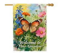 Drapeau Corsaire Papillon Printemps Nature Fleur Jacinthe Des Bois Drapeaux Couleurs Vives Personnalisée Bannière Extérieure Pour Fête Anniversaire Intérieur 70X102Cm