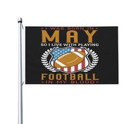 Drapeau Corsaire Résistants Aux Intempéries Drapeaux Je Suis Né En Mai, Donc Je Vis Avec Le Football Dans Mon Sang Résistant À La Décoloration Suspendus Fanion Pour Bar Manif Jardin 90X150Cm