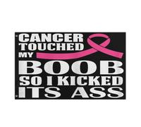 Drapeau Couleurs Vives Drapeaux Le Cancer Du Sein A Touché Mon Sein, Alors Je Lui Ai Botté Le Derrière Résistants Aux Intempéries Suspendus Fanion Pour Bar Balcon Maison 90X150Cm