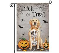Drapeau Crâne De Golden Retriever Trick Or Treat Boo Pumpkin 30X45Cm Drapeau Maison Résistant Avec Œillets Bannières Pour Anniversaires Porte Fêtes