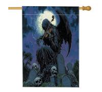 Drapeau Crâne Effrayant De La Faucheuse Pour Halloween Drapeaux Résistants Aux Intempéries Décoratifs Bannière Extérieure Pour Décorations Extérieur Maison 70X102Cm