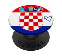 Drapeau Croatie Cœur Fière du Patrimoine Fête Nationale PopSockets PopGrip Adhésif