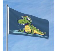 Drapeau crocodile de dessin animé de 61 x 91 cm double face qui ne se décolore pas, drapeau de jardin, drapeau de cour avec bannière extérieure en laiton, décoration pour cour, porche, pelouse