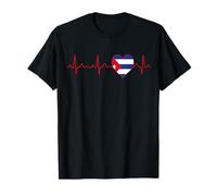 Drapeau Cuba Heartbeat ECG Souvenir Patriotique National Racines T-Shirt
