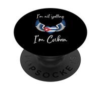 Drapeau cubain « I'm Not Yelling I'm Cuban Heart with Angel Wings » PopSockets PopGrip Adhésif