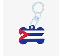 Drapeau cubain imprimé mode chien étiquettes en acrylique porte-clés en forme d'os double face pour chiens et chats