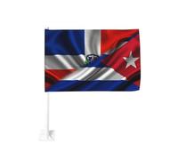 Drapeau cubain moitié République dominicaine moitié Cuba, drapeau de voiture à pince de fenêtre 18x12 pouces, polyester protection UV couleurs vives, drapeau double face pour voiture (mât non inclus)