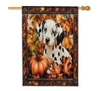 Drapeau dalmatien d'automne pour maison de chien, 71,1 x 101,6 cm pour l'extérieur, vitrail d'automne pour animal domestique, drapeau vertical standard en lin, motif chiot citrouille devant cour