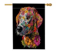 Drapeau dalmatien printanier pour maison de chien, 71,1 x 101,6 cm pour extérieur, art floral noir, drapeau vertical standard en lin, pour maison, animal de compagnie, cour, arrière-cour