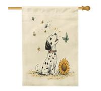 Drapeau dalmatien printanier pour niche de chien, 71,1 x 101,6 cm, double face pour extérieur, tournesol, fleur, lin, drapeau vertical, pour maison, animal de compagnie, cour, arrière-cour