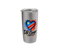 Drapeau d'amour de la RD Congo en forme de cœur Fierté congolaise Vacances Voyage Gobelet isotherme en acier inoxydable double paroi