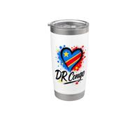 Drapeau d'amour de la RD Congo en forme de cœur Fierté congolaise Vacances Voyage Gobelet isotherme en acier inoxydable double paroi