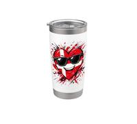 Drapeau Danemark Cœur Cartoon Fierté Danoise Gobelet isotherme en acier inoxydable double paroi