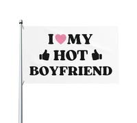 Drapeau d'anniversaire I Love My Hot-Boyfriend I Heart My B..F pour la Saint-Valentin, tapisserie de 3 x 5 cm, panneau de jardin extérieur, drapeau drôle de cour de maison avec bannière à 2 œillets