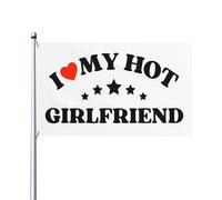 Drapeau d'anniversaire I Love My Hot-Girlfriend I Heart My G&F pour la Saint-Valentin, tapisserie de 3 x 5 cm, panneau de jardin extérieur, drapeau drôle de cour de maison avec bannière à 2 œillets