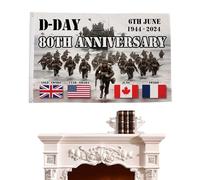 Drapeau d'anniversaire pour D Day, drapeau du débarquement en jour J | Drapeau commémoratif du débarquement en Normandie - Drapeau résistant à la décoloration pour intérieur et extérieur, décoration