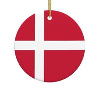 Drapeau danois - Ornement rond en céramique avec une ficelle dorée, parfait pour les décorations de fête de vacances ou les réunions de famille.