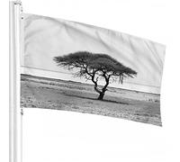 Drapeau d'arbre 1,2 x 1,8 m Lonely Tree Feuille Herbe Rivière Gris Ciel dans le parc national Safari Drapeaux extérieurs Grandes bannières de bienvenue pour la maison, le jardin, la pelouse, gris