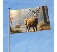 Drapeau d'art de la faune de cerf de 0,9 x 1,5 m, double face, résistant à la décoloration, bannière de vœux d'extérieur avec œillets en laiton pour intérieur et extérieur, jardin, pelouse, cour
