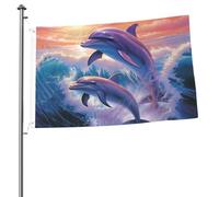 Drapeau d'art des dauphins de 61 x 91 cm avec impression double face pour l'extérieur, les vacances, bannière cadeau avec œillets, toile de fond pour photo pour décoration intérieure et extérieure