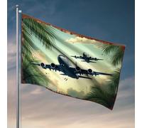 Drapeau d'athlète étudiant, avions volant au-dessus de palmiers tropicaux avec paysage urbain, drapeau occidental, décoration d'intérieur, drapeaux universitaires pour hommes (152 x 244 cm)