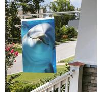 Drapeau dauphin avec un sourire - 61 x 90 cm - Pour extérieur et intérieur - Pour le printemps, l'été, l'automne, l'hiver - Drapeaux de jardin avec œillets verticaux double face - Bannière pour