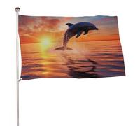 Drapeau dauphin coucher de soleil - 152,4 x 243,8 cm - Double face - Drapeaux de bienvenue - Bannière décorative pour cour, porche, pelouse