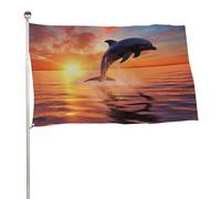 Drapeau dauphin coucher de soleil 61 x 88,9 cm extérieur double face drapeaux de jardin bienvenue bannière décoration pour cour, porche, pelouse