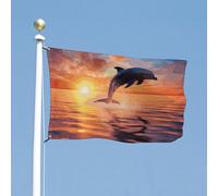 Drapeau dauphin coucher de soleil 61 x 88,9 cm pour extérieur aux couleurs vives et à la décoloration, drapeau robuste à double couture pour décoration de jardin, maison, bannière avec œillets