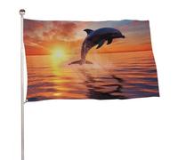 Drapeau dauphin coucher de soleil - 88,9 x 150 cm - Double face - Drapeaux de bienvenue - Bannière décorative pour cour, porche, pelouse