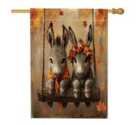 Drapeau d'automne amusant pour maison balançoire âne 71,1 x 101,6 cm double face pour décoration extérieure, feuille d'érable d'automne en toile, drapeau de maison, motif forêt paysage extérieur