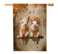 Drapeau d'automne amusant pour maison balançoire de cochon 71,1 x 101,6 cm double face pour décoration extérieure, feuille d'érable d'automne en toile, drapeau de maison, paysage de forêt, drapeau de