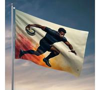 Drapeau d'automne avec inscription « Men Cave Decor A Rugby Player In Action Holding The Ball » (60 x 90 cm)