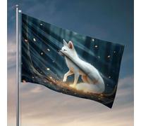Drapeau d'automne avec renard blanc brillant debout dans une forêt mystique - Drapeau d'automne pour jardin, bateau (30 x 45 cm)