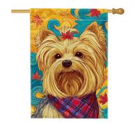 Drapeau d'automne pour chien Yorkshire Terrier jaune avec feuilles Bannière de décoration d'intérieur double face en toile de jute pour décoration de pelouse extérieure 71 x 101,6 cm