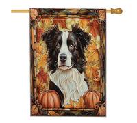 Drapeau d'automne pour maison de chien Border Collie 71,1 x 101,6 cm pour l'extérieur, vitrail d'automne pour animal domestique, drapeau vertical standard en lin, motif chiot avant cour arrière-cour