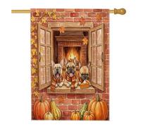 Drapeau d'automne pour maison de chien bouledogue français 71,1 x 101,6 cm double face pour décoration extérieure, fenêtre de ferme d'automne, drapeau de maison en lin, drapeau rustique, petit drapeau
