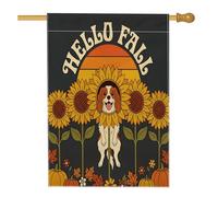 Drapeau d'automne pour maison de chien Cavalier King Charles 71,1 x 101,6 cm double face pour décoration extérieure, tournesol vintage d'automne en lin, drapeau de maison, citrouille, petit drapeau de