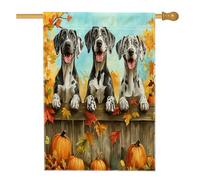 Drapeau d'automne pour maison de chien dogue allemand, 71,1 x 101,6 cm pour l'extérieur, clôtures d'automne, citrouille, érable, drapeau vertical standard en lin pour maison, chiot pour animal de
