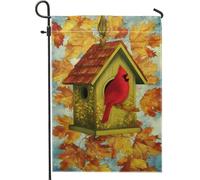 Drapeau d'automne pour nichoir - Bannière de décoration d'intérieur cardinal rouge - Drapeau de cour en tissu double face - Décoration de pelouse extérieure d'automne - 30,5 x 45,7 cm