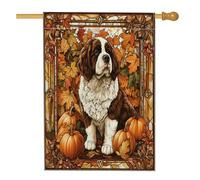 Drapeau d'automne St. Bernard pour maison de chien, 71,1 x 101,6 cm, double face pour décoration extérieure, vitrail d'automne pour animal domestique, chiot citrouille, petit drapeau de pelouse